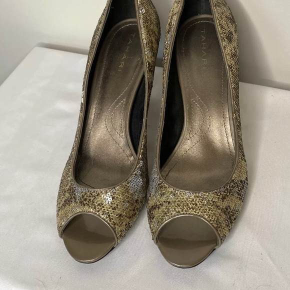 4/$35 Tahari Gold Silver Sequin Peep Toe Marie - Picture 5 of 8